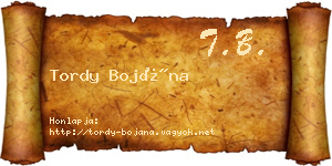 Tordy Bojána névjegykártya